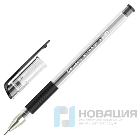 Ручка гелевая с грипом BRAUBERG "EXTRA GT NEEDLE", ЧЕРНАЯ, игольчатый узел 0,5 мм, линия 0,35 мм, 143918