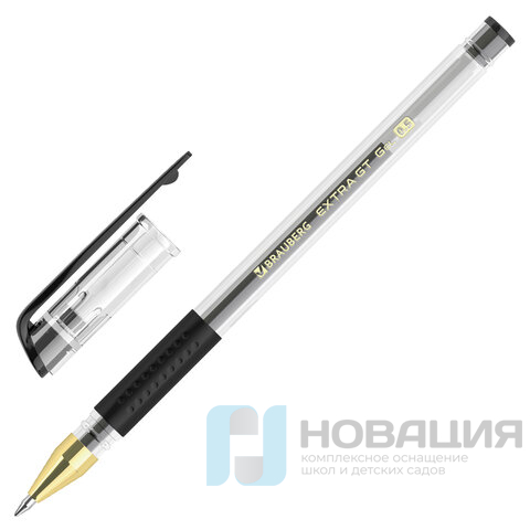 Ручка гелевая с грипом BRAUBERG "EXTRA GT GLD", ЧЕРНАЯ, стандартный узел 0,5 мм, линия 0,35 мм, 143919