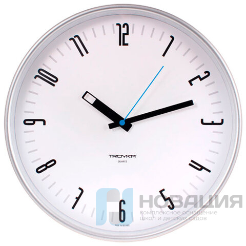 Часы настенные TROYKA 77777710, круг, белые, белая рамка, 30,5х30,5х5 см