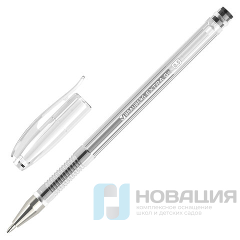 Ручка гелевая BRAUBERG "EXTRA", ЧЕРНАЯ, корпус прозрачный, узел 0,5мм, линия 0,35мм, 143900