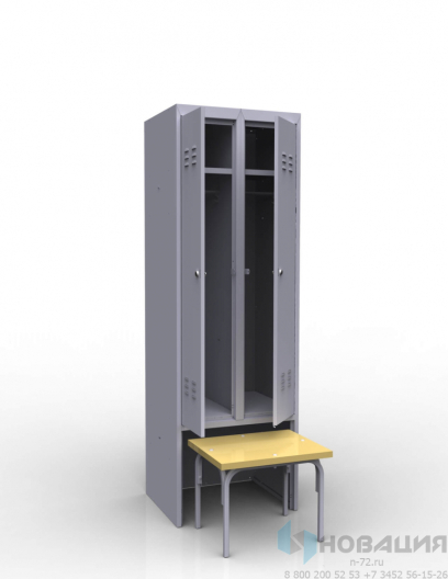 Шкаф металлический для одежды с выдвижной скамейкой, 600х500х1850 мм
