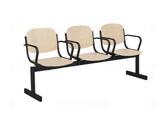 Блок стульев для актового зала трехместный, не откидные сиденья с подлокотниками (фанера)