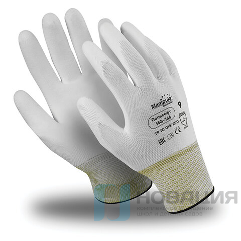 Перчатки полиэфирные MANIPULA ПОЛИСОФТ, полиуретановое покрытие (облив), размер 8 (M), белые, MG-166