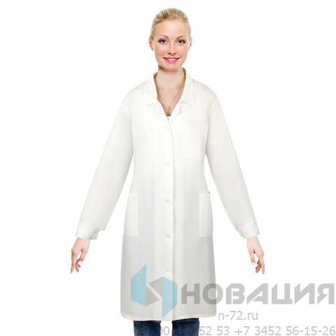 Халат рабочий женский белый, бязь, размер 52-54, рост 170-176, плотность ткани 142 г/м2, 610713