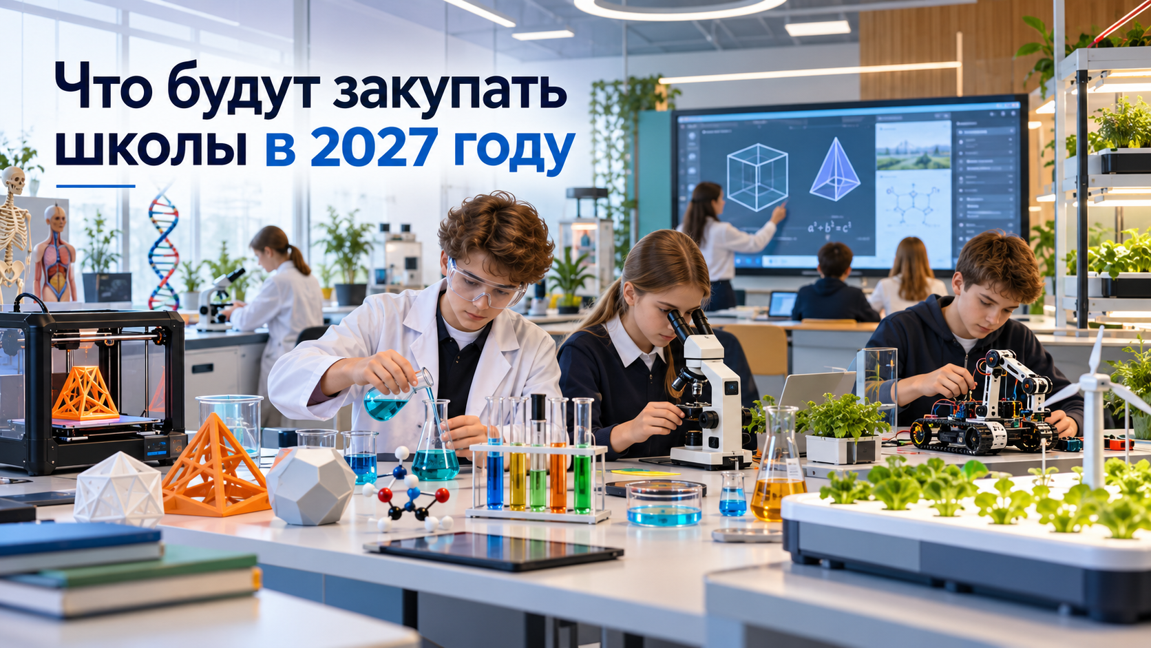 Что будут закупать для школ в 2027 году: оборудование и подготовка кабинетов Оснащение школы: лабораторные занятия, микроскопия, робототехника и выращивание растений