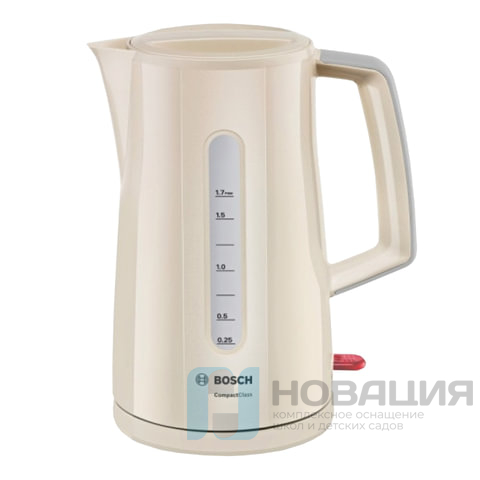 Чайник BOSCH TWK3A017, 1,7 л, 2400 Вт, закрытый нагревательный элемент, пластик, бежевый