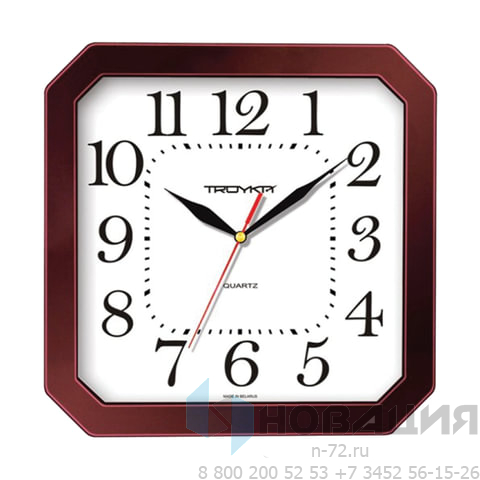 Часы настенные TROYKA 31331316, восьмигранник, белые, коричневая рамка, 29х29х3,5 см