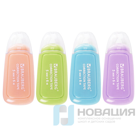 Корректирующая лента BRAUBERG COMPACT PLUS PASTEL, 5 мм х 6 м, корпус ассорти, блистер, 270551