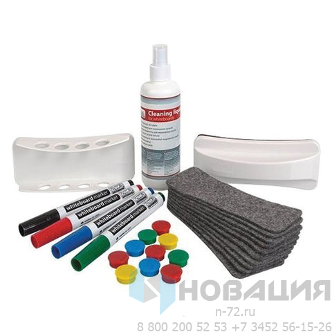 Набор для магнитно-маркерной доски (4 маркера, держатель, чистящее средство, стиратель, салфетки), "2х3" (Польша), AS111