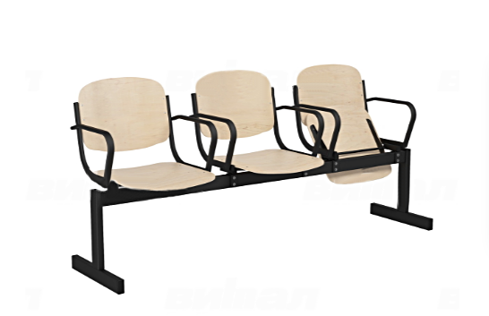 Блок стульев для актового зала трехместный, откидные сиденья с подлокотниками (фанера)