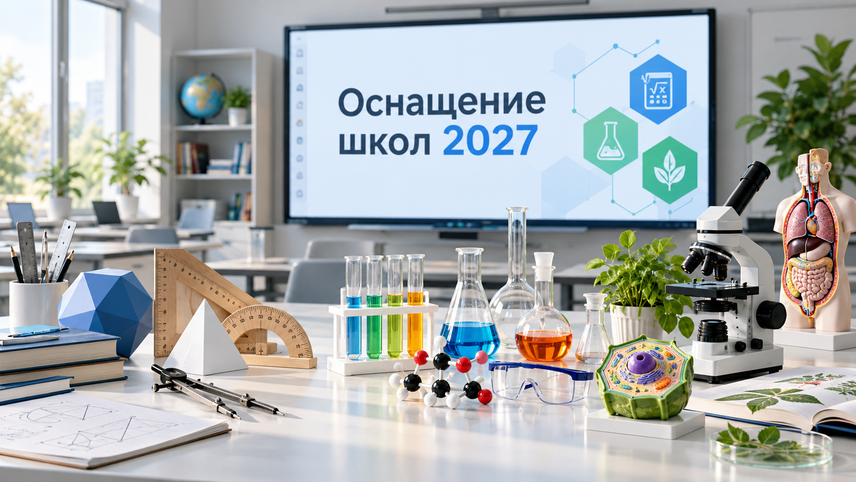 Оборудование для школьных кабинетов математики, химии и биологии в 2027 году