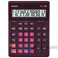 Калькулятор настольный CASIO GR-12С-WR (210х155 мм), 12 разрядов, двойное питание, БОРДОВЫЙ, GR-12C-WR-W-EP