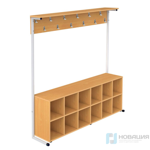 Вешалка напольная односторонняя с полками для обуви на 12 крючков