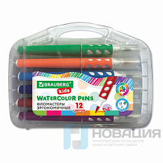 Фломастеры в суперкейсе эргономичные 12 цветов, вентилируемый колпачок, BRAUBERG KIDS, 152184