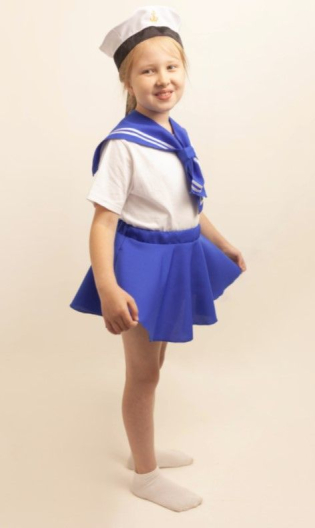 Детский карнавальный костюм Морячка (бескозырка, воротник, юбка)