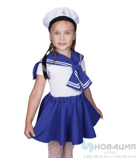 Детский карнавальный костюм Морячка (бескозырка, воротник, юбка)