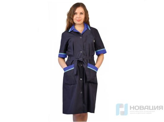 Халат женский Прибой т-синий, короткий рукав 56-58 рост 158-164