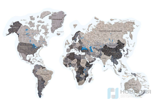 Деревянная карта мира на прозрачном оргстекле, с подсветкой (борнео грей)