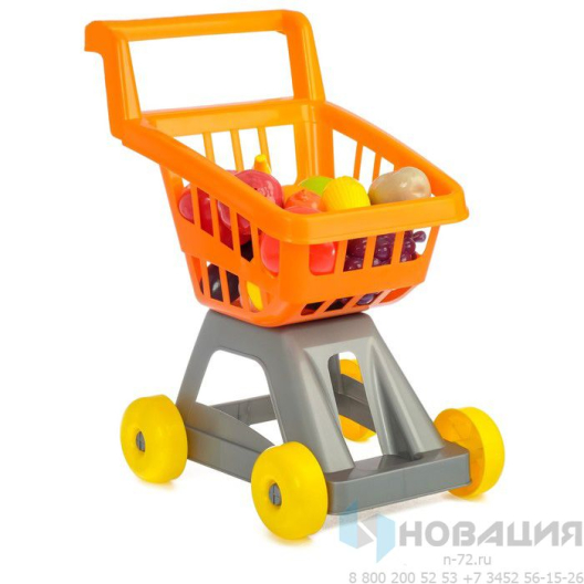 Тележка для супермаркета с набором фруктов и овощей