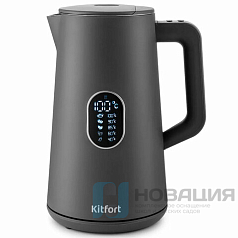 Чайник KITFORT КТ-6115-2, 1,5 л, 1800 Вт, закрытый нагревательный элемент, ТЕРМОРЕГУЛЯТОР, двойные стенки, серый