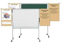 Доска магнитно-комбинированная поворотная мобильная с выдвижными планками, 120х150 см