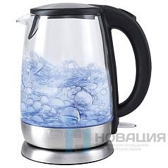Чайник KITFORT КТ-619, 1,7 л, 2200 Вт, закрытый нагревательный элемент, стекло, серебристый, KT-619