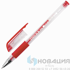 Ручка гелевая с грипом STAFF "EVERYDAY", КРАСНАЯ, корпус прозрачный, узел 0,5 мм, линия письма 0,35 мм, 141824
