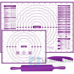 Коврики силиконовые для выпечки 4 в 1: Коврики 30х40см/46х66см, Нож 24см, Скалка DASWERK 608429