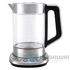 Чайник KITFORT КТ-622, 1,7 л, 2200 Вт, закрытый нагревательный элемент, ТЕРМОРЕГУЛЯТОР, заварник, стекло, серебро