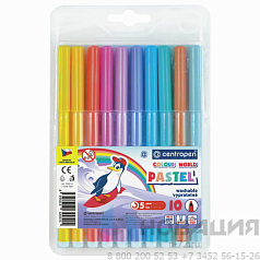 Фломастеры ПАСТЕЛЬНЫЕ 10 ЦВЕТОВ CENTROPEN "Colour World Pastel", смываемые, 7550/10TP, 7 7550 1087