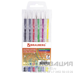 Ручки гелевые BRAUBERG "Jet", НАБОР 6 ЦВЕТОВ, узел 0,7 мм, линия письма 0,5 мм, 141037