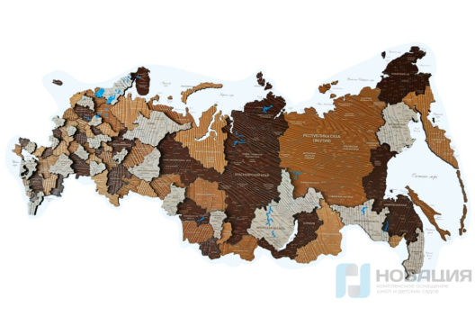 Деревянная карта России на прозрачном оргстекле, с подсветкой (борнео браун)