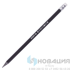 Карандаш чернографитный STAFF "College", 1 шт., НВ, с ластиком, пластиковый, корпус черный, 181712.