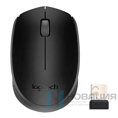 Мышь беспроводная LOGITECH B170, 2 кнопки + 1 колесо-кнопка, оптическая, черная, 910-004798
