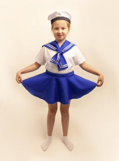 Детский карнавальный костюм Морячка (бескозырка, воротник, юбка)