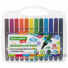 Фломастеры в пластиковом кейсе трехгранные утолщенные УЛЬТРАСМЫВАЕМЫЕ, BRAUBERG KIDS, 12 цветов, 152191