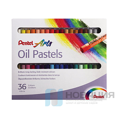 Пастель масляная художественная PENTEL "Oil Pastels", 36 цветов, круглое сечение, картонная упаковка, PHN4-36