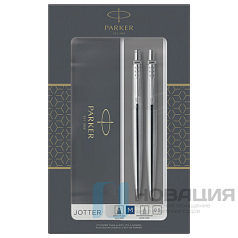 Набор PARKER "Jotter Stainless Steel CT": шариковая ручка синяя и механический карандаш, 2093256