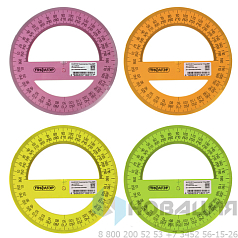 Транспортир 12 см, 360 градусов, ПИФАГОР, прозрачный, неоновый, ассорти, 210621