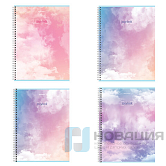 Тетрадь А4, 80 л., BRAUBERG, гребень, клетка, глянцевый лак, "CLOUD", 404053