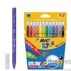 Фломастеры BIC "Kid Couleur", 12 цветов, суперсмываемые, вентилируемый колпачок, европодвес, 9202932