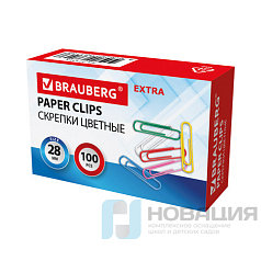 Скрепки EXTRA BRAUBERG 28 мм цветные 100 штук, 271313