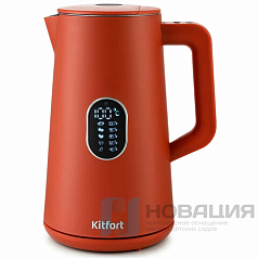 Чайник KITFORT КТ-6115-3, 1,5 л, 1800 Вт, закрытый нагревательный элемент, ТЕРМОРЕГУЛЯТОР, двойные стенки, красный