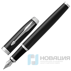 Ручка перьевая PARKER "IM Core Black Lacquer CT", корпус черный глянцевый лак, хромированные детали, синяя, 1931644