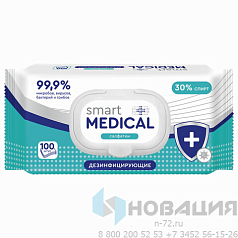 Дезинфицирующие салфетки спиртовые 100 штук SMART MEDICAL, крышка-клапан, 72029