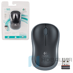 Мышь беспроводная LOGITECH M185, 2 кнопки + 1 колесо-кнопка, оптическая, черно-серая, 910-002238