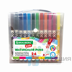 Фломастеры в портфельчике утолщенные 24 цвета, вентилируемый колпачок, BRAUBERG KIDS, 152186
