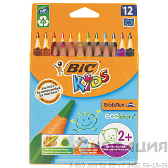 Карандаши цветные утолщенные BIC "Kids Evolution Triangle", 12 цветов, пластиковые, трехгранные, картонная упаковка, 8297356