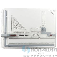 Доска чертежная А3, 505х370 мм, с рейсшиной, треугольником и чертежным узлом, BRAUBERG, 210536