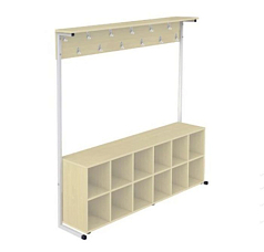 Вешалка односторонняя гардеробная напольная с тумбой на 12 мест